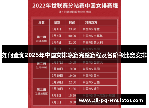 如何查询2025年中国女排联赛完整赛程及各阶段比赛安排 如何查询2025年中国女排联赛完整赛程及各阶段比赛安排